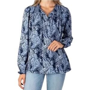 JOIE Parisian Paisley Peasant Top Blue Long Sleeve Tie Neck Women's Medium